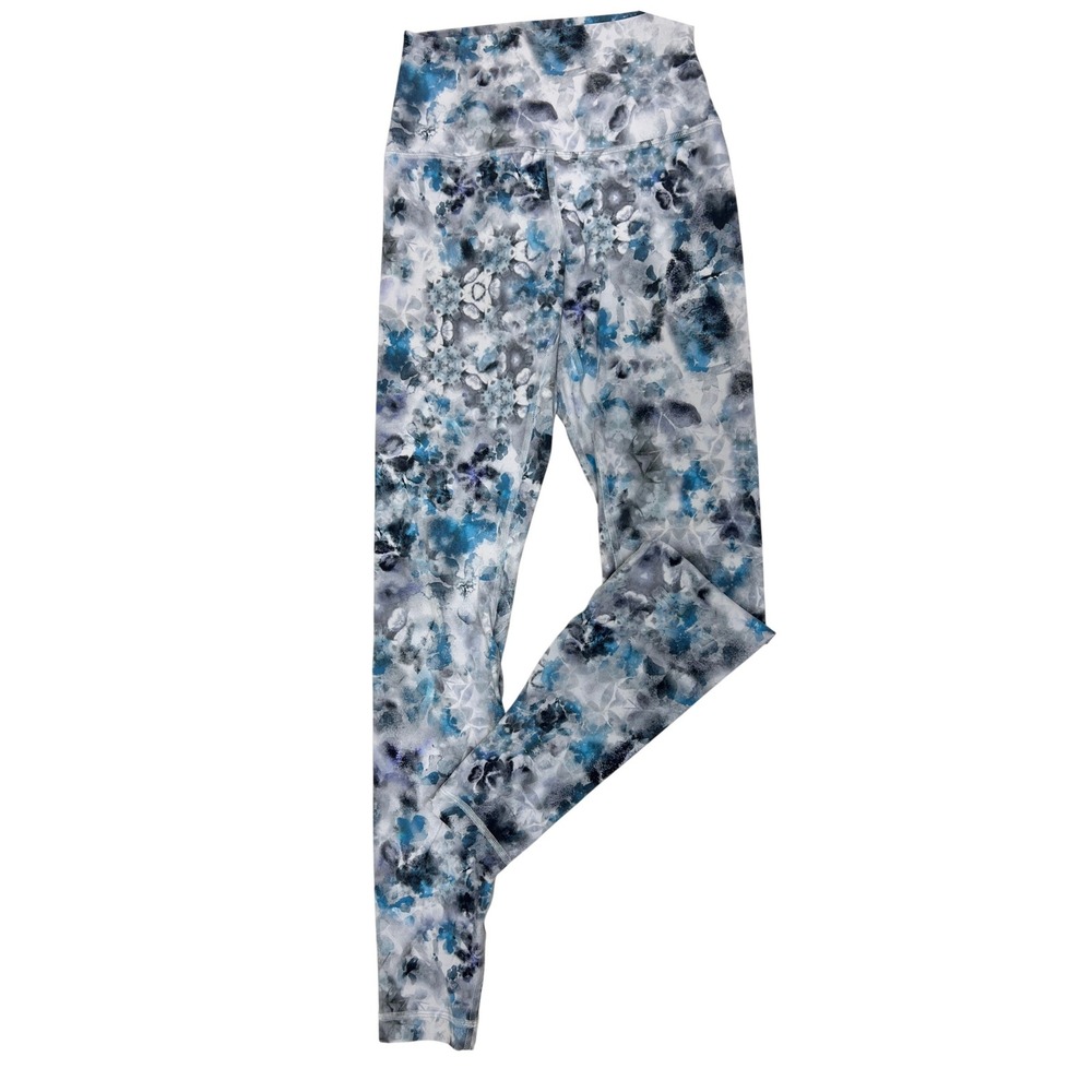Lululemon‎ Leggings Womens 4 Blue Excellent Watercolor Floral High Rise Yoga